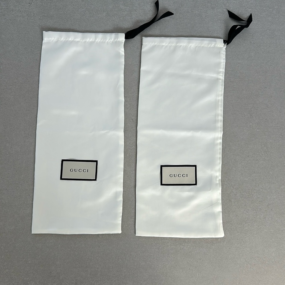 Pair of Gucci Luxury Ivory Sateen Authentic Drawstring Shoes Dust Bag Pouch